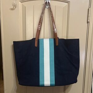 Neiman Marcus Navy and Teal Tote Bag